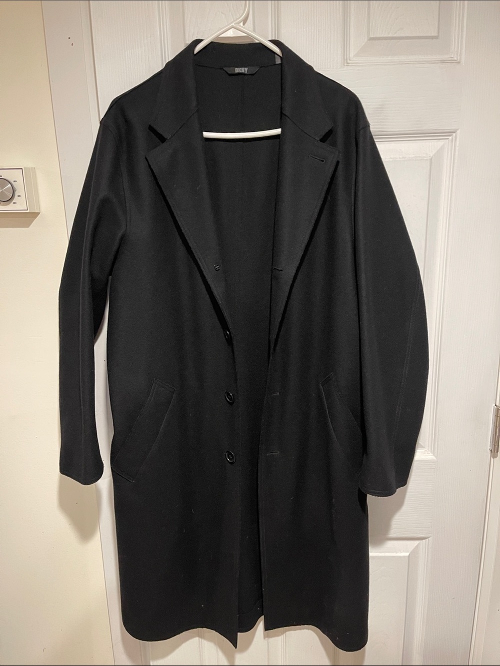 DKNY Black Single-Breasted Long Trench Coat
